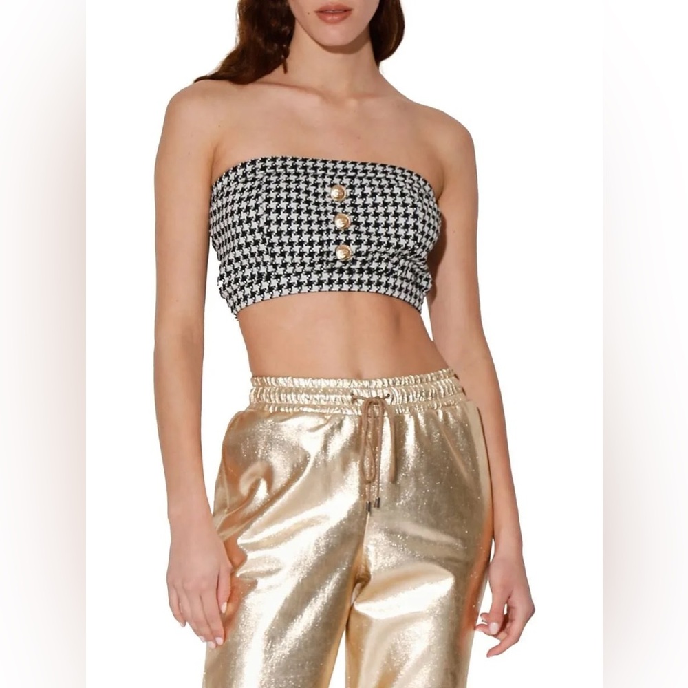 Anthropologie‎ WALTER BAKER New GABBY Top Houndstooth Knit Crop Strapless SMALL